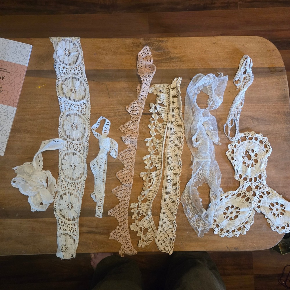 Vintage Lace Crochet Trim Lot Mixed White Cream Eyelet Junk Journal Remnants